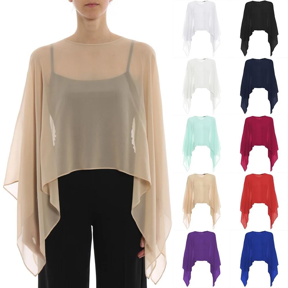 เสื้อคลุมไหล่ ผ้าชีฟอง สีแดง น้ําเงิน สําหรับผู้หญิง งานพรอม ปาร์ตี้