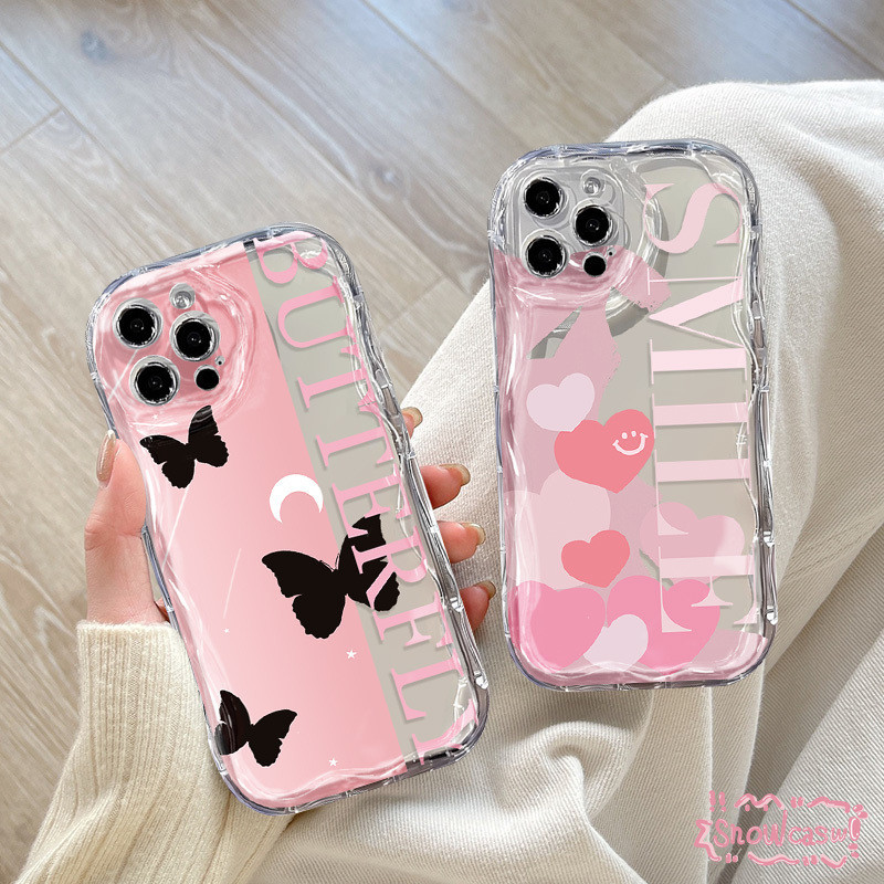 กราฟฟิตีสีชมพูรักหัวใจภาษาอังกฤษผีเสื้ออ่อนนุ่มเคสสำหรับ iPhone 11 15 14 12 13 Pro Max 7Plus XR 8 7 Plus XS X Max