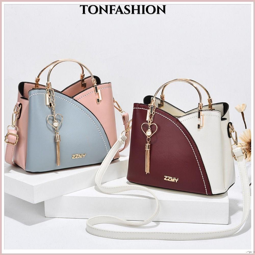 Tonfashion กระเป๋าสะพายข้าง, กระเป๋าสตางค์ หนัง Pu กระเป๋าสะพายไหล่, ลําลอง ขนาดใหญ่ พร้อมเข็มขัด กระเป๋าถือผู้หญิง
