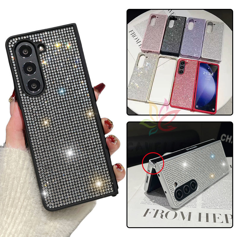 เคสโทรศัพท์มือถือ แบบนิ่ม ประดับเพชร และพลอยเทียม หรูหรา สําหรับ Samsung Galaxy Z Fold 5 Z Fold 4 Z 