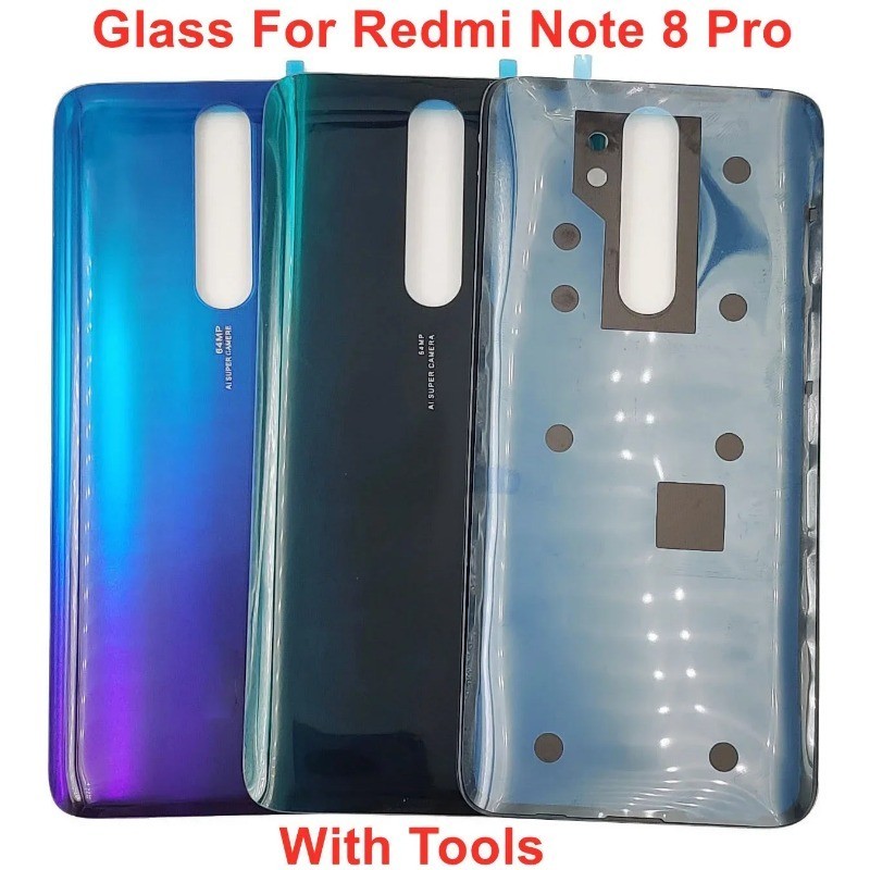 สําหรับ Xiaomi Redmi Note 8 Pro ด้านหลัง กระจก แบตเตอรี่แข็ง ฝาครอบด้านหลัง แผงประตู เคส Redmi Note 8 Pro + กาว ของแท้