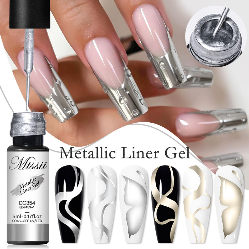 MTSSII น้ํายาทาเล็บเจลเมทัลลิก สีทอง สีเงิน 5 มล. สําหรับตกแต่งเล็บ