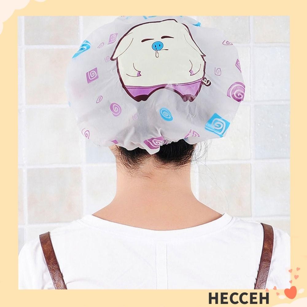 Hecceh หมวกคลุมผมอาบน้ํา กันน้ํามัน พิมพ์ลายการ์ตูนกระต่ายน่ารัก ใช้ซ้ําได้