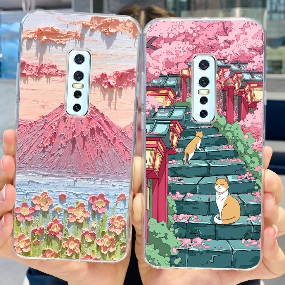 เคส Vivo V17 Pro เคส 1909 1910 แฟชั่น ดอกไม้น่ารัก แมว กันกระแทก เคสกันชน Vivo V17 Pro เคสโทรศัพท์ TPU ใส - รูปที่ 2