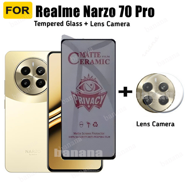 2 IN 1 Realme Narzo 70 Pro ฟิล์มเซรามิค ป้องกันการแอบมอง เพื่อความเป็นส่วนตัว สําหรับ Realme Note 50 C53 C51 C51 NFC กระจกนิรภัย ป้องกันการแอบมอง ด้านหน้า และตัวป้องกันเลนส์กล้อง