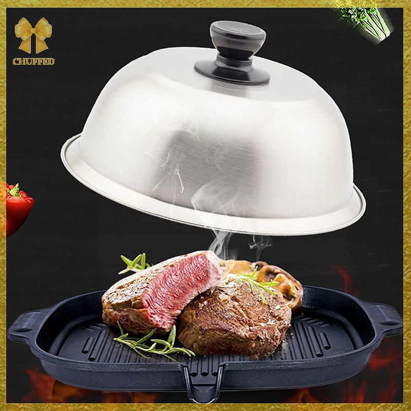 Chuffed> ฝาครอบหม้อ สเตนเลส ทรงกลม สําหรับย่างบาร์บีคิว เบอร์เกอร์ สเต็ก