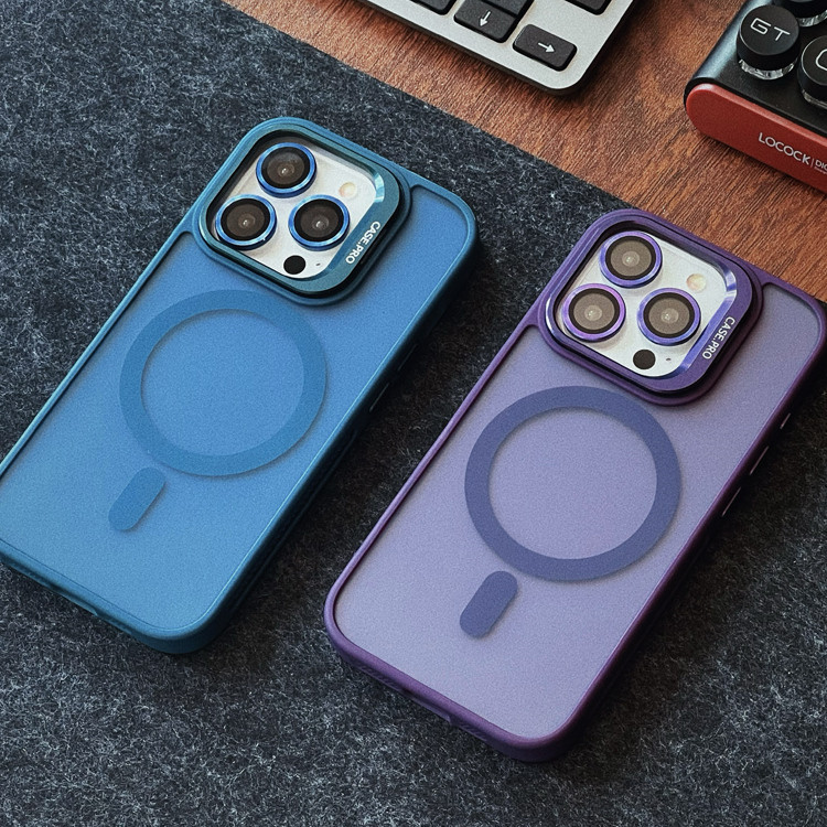 【 พร ้ อมฟิล ์ มป ้ องกันเลนส ์ 】 เคสโทรศัพท ์ ใสแม ่ เหล ็ กสีฟ ้ าใหม ่ สําหรับ Iphone 11 12 13 14 15 Pro Max Case 15 plus Holder Stand Arylic Back Cover กันกระแทก Hard Casing