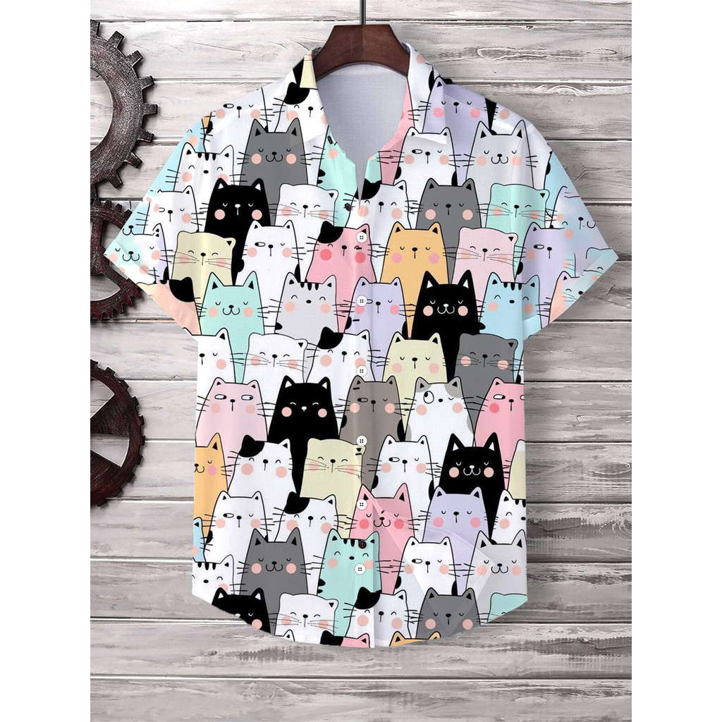 เสื้อเชิ้ตแขนสั้นลําลอง คอปก พิมพ์ลายการ์ตูนแมว 3 มิติ ขนาดใหญ่ สไตล์ฮาวาย สําหรับผู้ชาย และผู้หญิง ราคา ถูกที่สุด ดีลบีเคเค แกลเลอรีภาพที่ 8