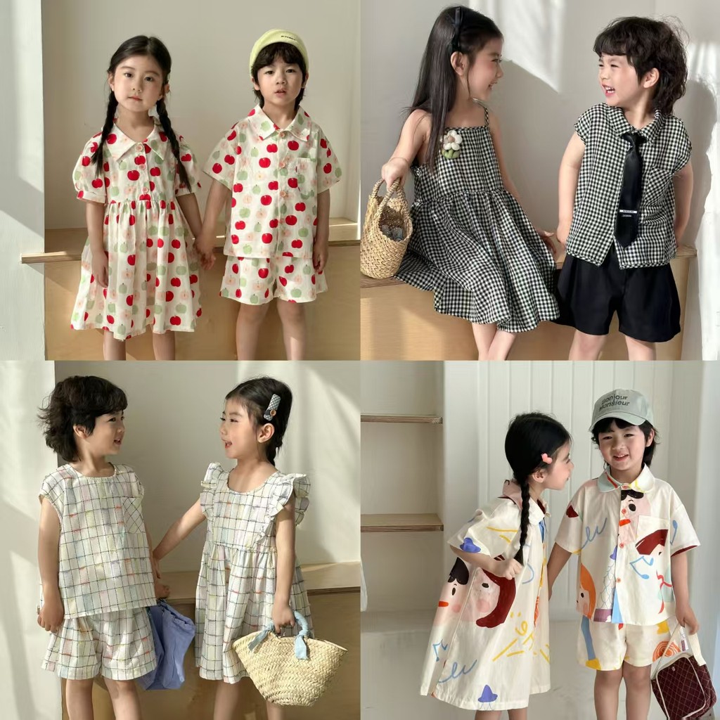 เสื้อผ้าเด็กฤดูร้อนสไตล์ใหม่แฟชั่นบราเดอร์น้องสาวเสื้อผ้า-0214