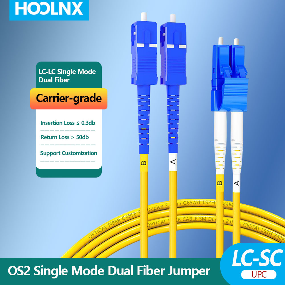 Hoolnx OS2 LC to SC UPC Duplex Single-Mode Fiber Optic Patch Cable, 2.0mm LSZH, 0.5M-100M ปรับแต่งได้ – ประสิทธิภาพสูงสําหรับ FTTH & Data Centers