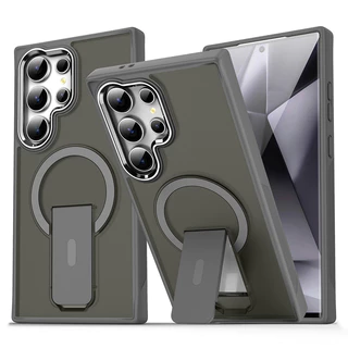 สําหรับ Samsung Galaxy S26 S25 S24 Plus S26 Ultra S25FE S24FE โลหะหรูหราเลนส์ Flip Bracket เคสโทรศัพท์แม่เหล็กโปร่งแสง Matte กันกระแทก Hard อะคริลิคฝาครอบ