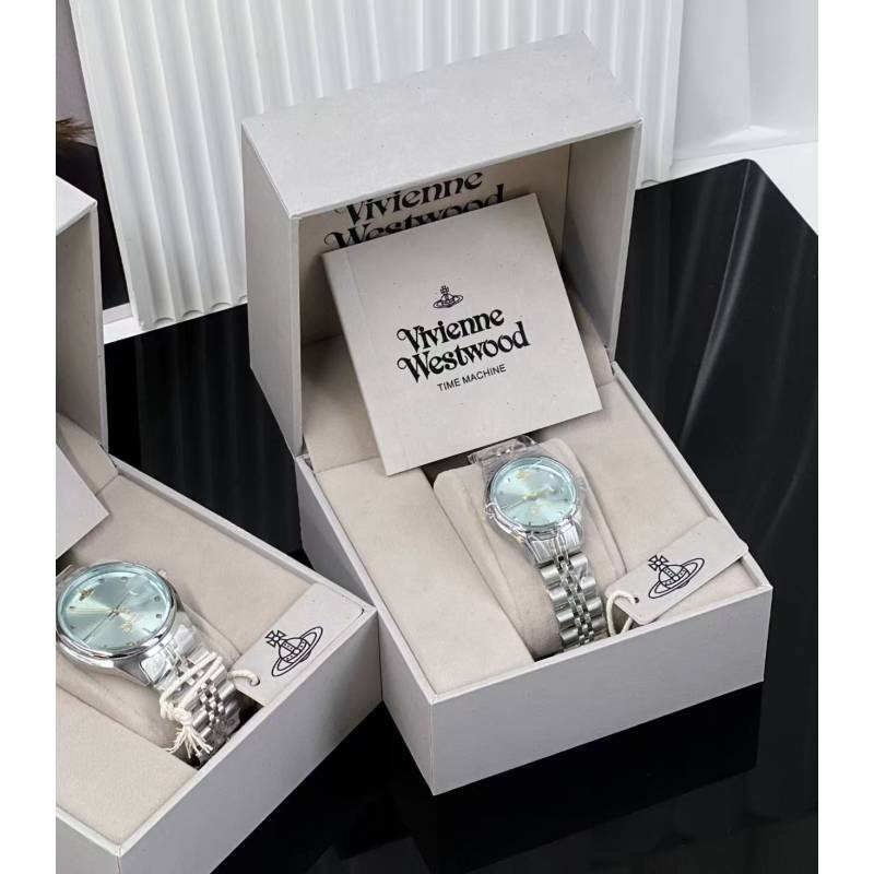 นาฬิกาข้อมือผู้หญิง Vivienne Westwood White Moon   ผลไม้มังกร   น้ําแข็งสีน้ําเงิน   นาฬิกาทองเล็ก ๆ