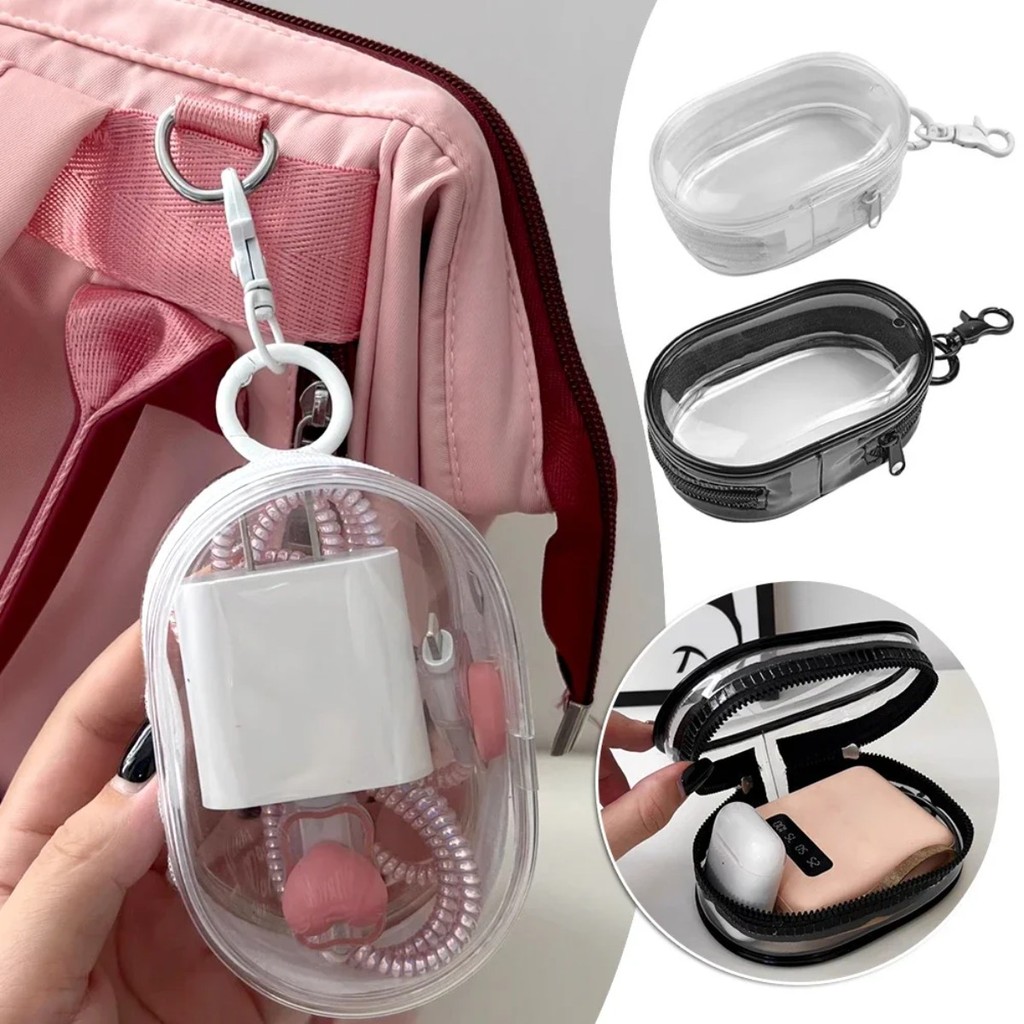 กระเป๋าเก็บสายเคเบิลข้อมูลแบบพกพาพร้อมขาตั้งสายใส Organiser Mini Travel Cable-Winder แต่งหน้าลิปสติกกระเป๋าเก็บ