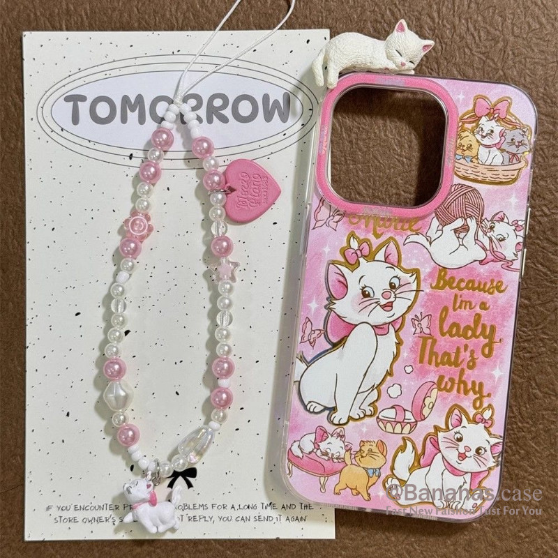 Iphone 16 15 14 13 12 11 Pro Max X Xr Xs Max 7 8 Plus SE2020 เคสโทรศัพท์น่ารัก 3D DIY Marie Cat + Lanyard Clear Soft Cover