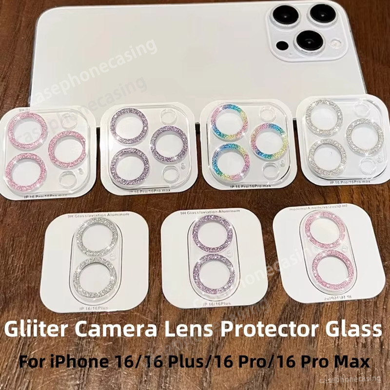 ป้องกันเลนส์กล้องสําหรับiphone 16 15 14 13 12 11 Pro Max 16 Plus 16Pro 16ProMax 5G 2025 เลนส์แหวนแก้วป้องกันฟิล์มคลุมทั้งหมดBling Glitterเพชรโปร่งใส