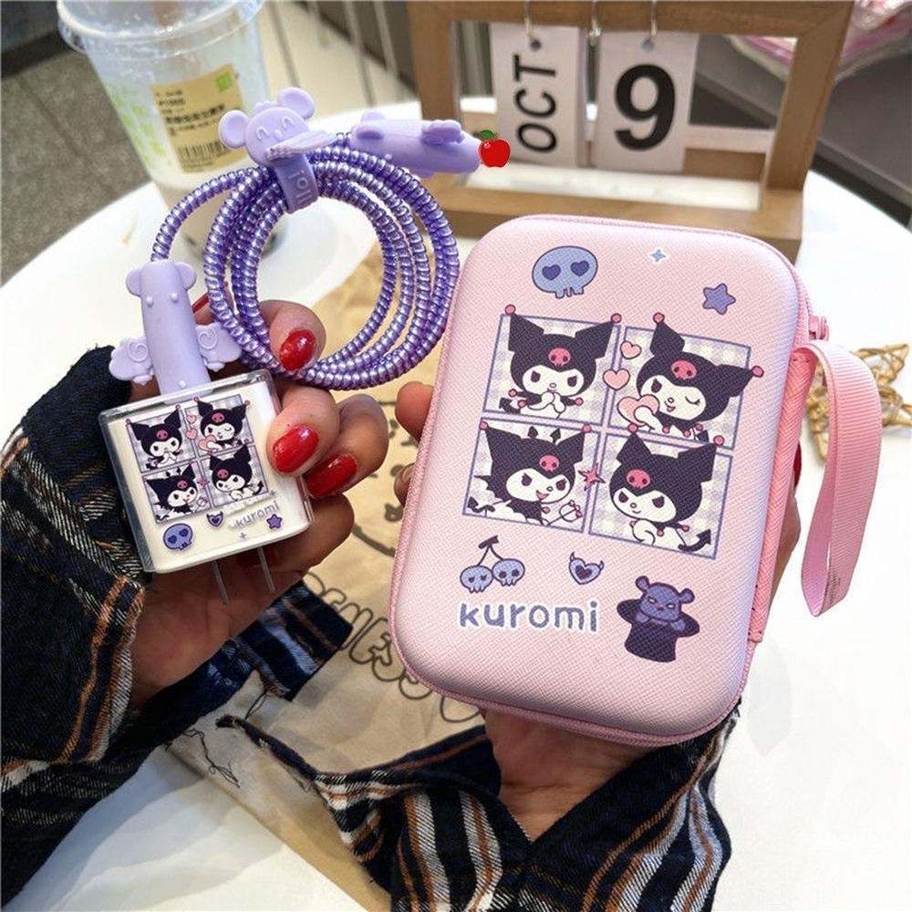Sanrio Kuromi Melody StellaLou TPU ถนอมสายชาร์จ พร้อมกล่องเก็บ สําหรับ IPhone 18w 20w