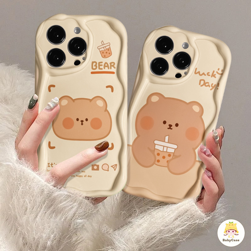 การ์ตูนชานมหมีมันวาวนุ่ม Tpu เข้ากันได้ iPhone 7Plus 8Plus XR 15 11 13 12 14 Pro Max X XS Max 7 8 Plus 12 mini