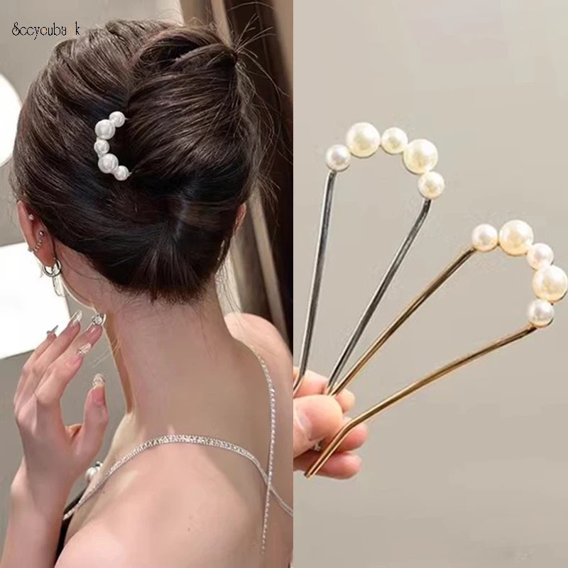 กิ๊บติดผมโลหะ รูปตัว U ประดับไข่มุกเทียม หรูหรา สไตล์เกาหลี มินิมอล เครื่องประดับผมเจ้าสาว งานแต่งงาน สําหรับผู้หญิง