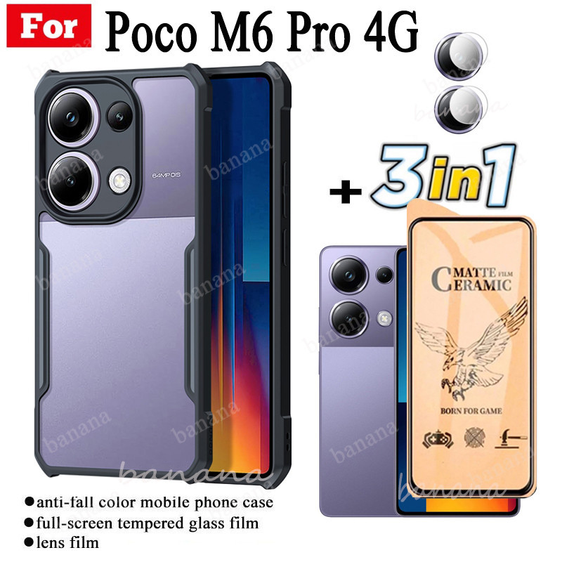 3 in 1 Poco M6 Pro 4G เคสโทรศัพท์ กันกระแทก สําหรับ Poco M6Pro ฟิล์มฝ้าเซรามิก + ฟิล์มเลนส์กล้อง