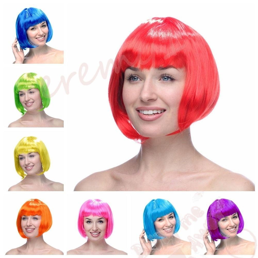 Jeremy1 วิกผมบ๊อบสั้นตรง ระบายอากาศ สีชมพู สีฟ้า เหมาะกับปาร์ตี้ฮาโลวีน สําหรับผู้หญิง