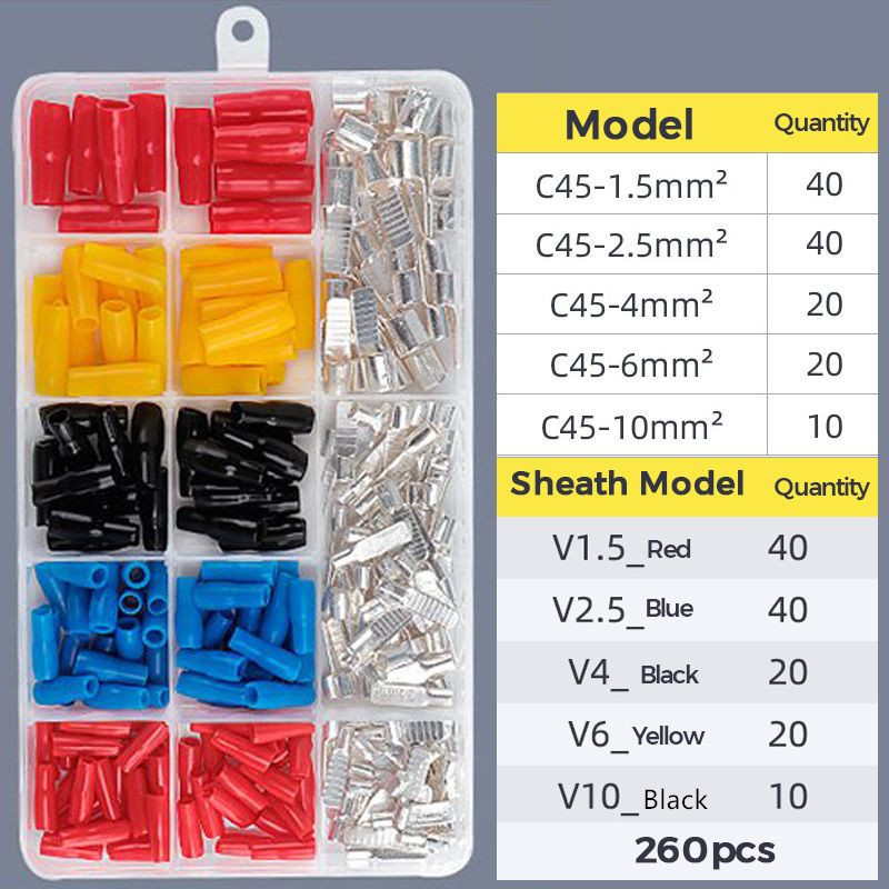 260ชิ้น ชุดหางปลาต่อเบรกเกอร์ C45 ตรงรุ่น แน่นหนา พร้อมปลอกหุ้ม