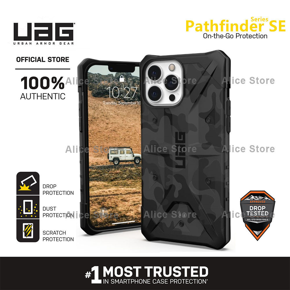 Uag Pathfinder SE Camo Series เคสโทรศัพท์ สําหรับ iPhone 13 Pro Max / 13 Mini พร้อมฝาครอบป้องกัน - สีดํา