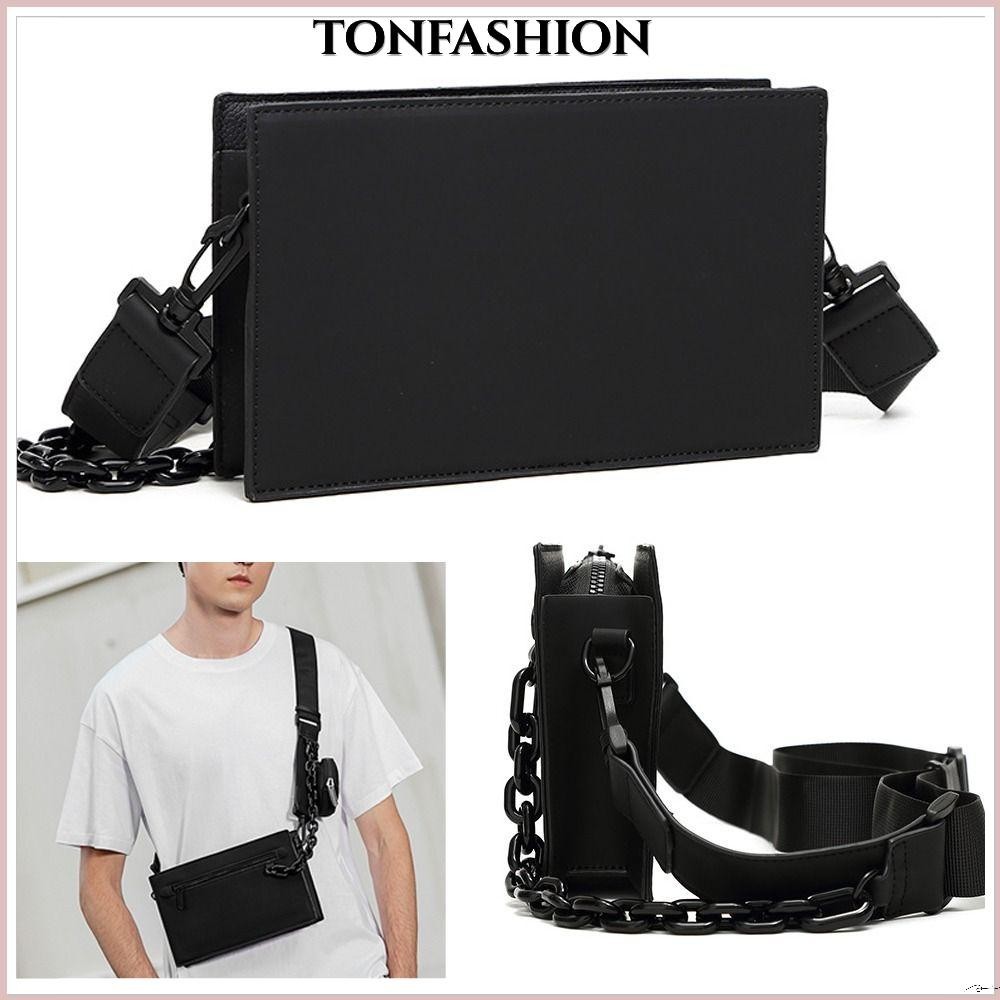 Tonfashion กระเป๋าสะพายไหล่ สะพายข้าง หนัง PU สีดํา สไตล์วินเทจ คลาสสิก สําหรับผู้ชาย