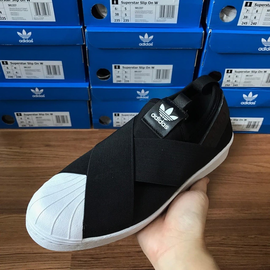 Adidas 2023 Superstar Slip on รองเท้าผ้าใบ ของแท้100% ดำและขาว รองเท้าลำลอง