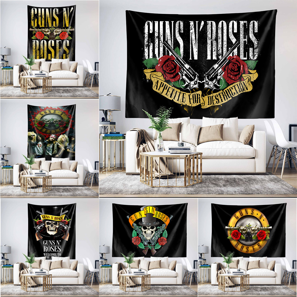 พรมโพลีเอสเตอร์ ลายโลโก้ Guns N Roses พร้อมคลิป สําหรับแขวนตกแต่งผนังบ้าน ห้องนอน