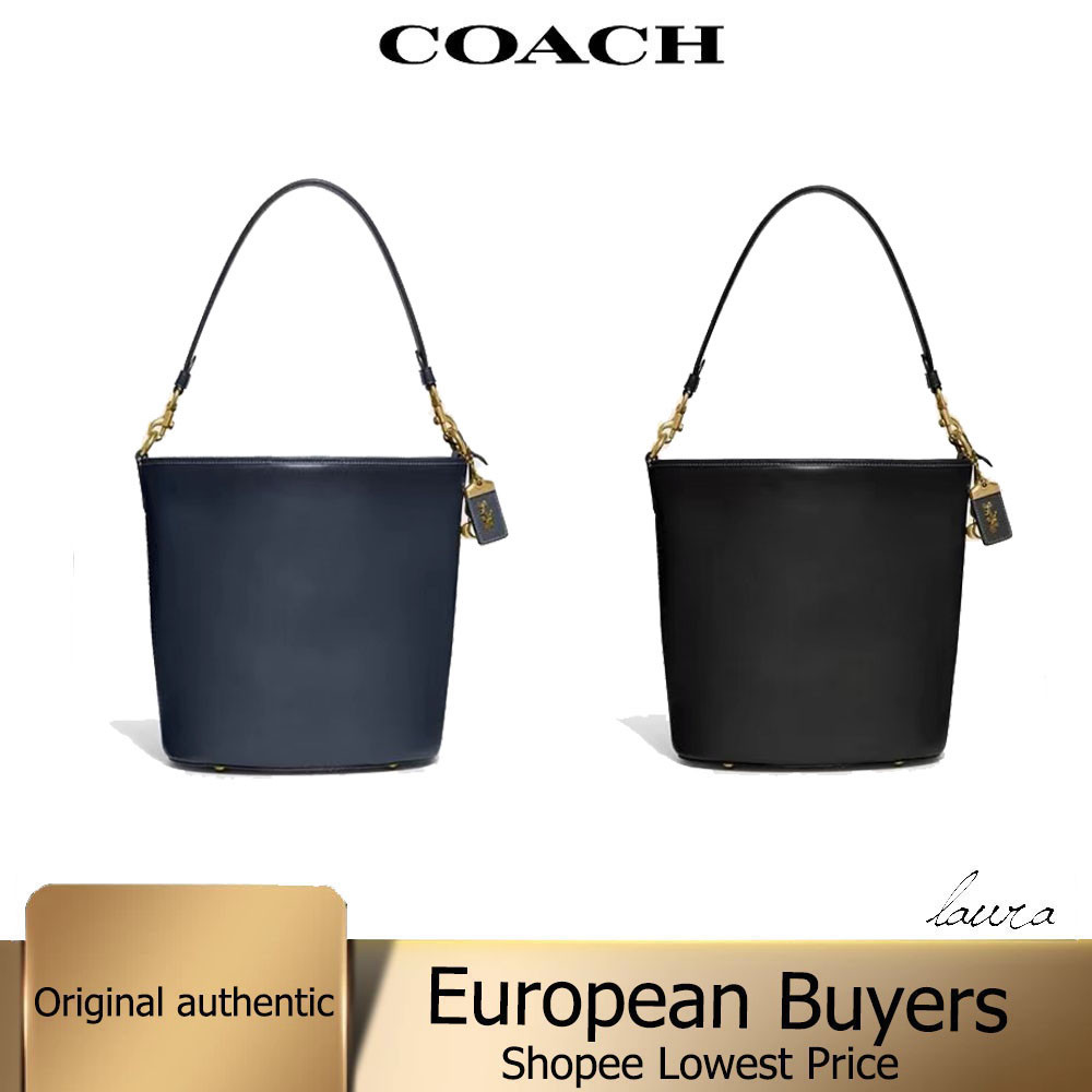 Coach Dakota solid color logo labeling leather barrel bag hardware buckle press shoulder bag messeng