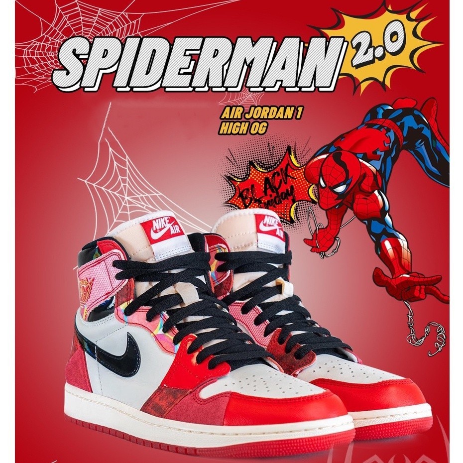 Nike Air Jordan 1 Retro High OG Spider-Man 2 Next Chapter รองเท้าบาสเก็ตบอล กันลื่น สีแดง สีดํา สําหรับผู้ชาย และผู้หญิง