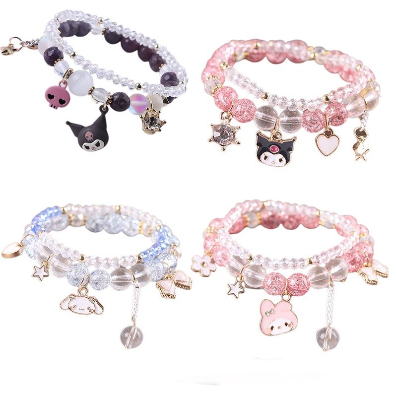 Sanrioed สร้อยข้อมือลูกปัดคริสตัล รูปการ์ตูน My Melody Cinnamorol Kuromi Pom น่ารัก เครื่องประดับ สําหรับแฟนสาว คู่รัก