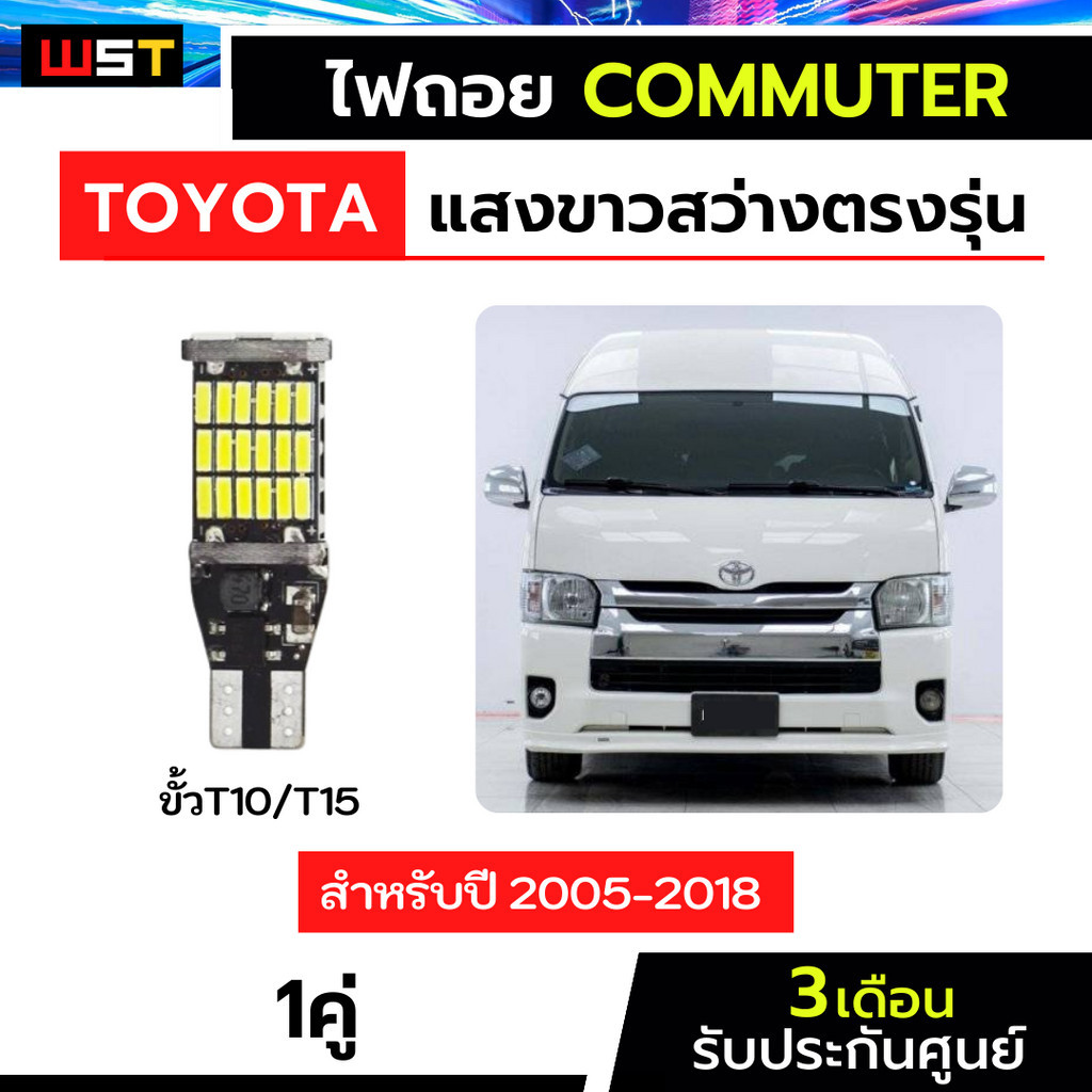 ไฟถอยรถตู้ Commuter ตรงรุ่น 1คู่ คอมมูเตอร์ LED ขั้วเสียบ ประกัน3เดือน T10 T15 45ชิป Toyota ไฟถอยCommuter