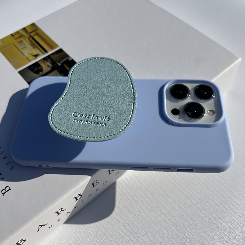Matte Soft Case พร้อม PU หนังผู้ถือโทรศัพท์ Grip สําหรับ iPhone 16 15Promax 15 15Pro 14 14Pro 14Promax 13Pro 13Promax 12 12Promax 11 11Promax X Xr Xsmax 14Plus 11Pro 7Plus 13mini