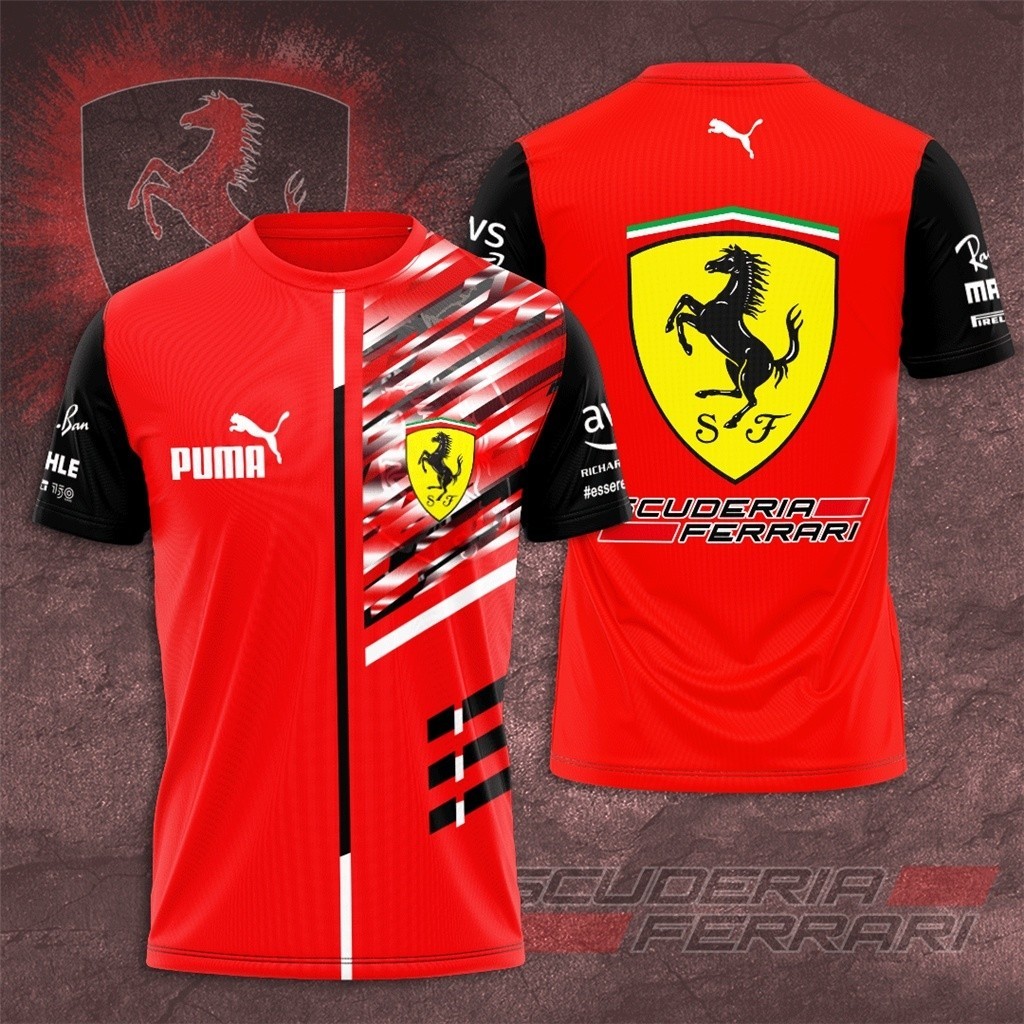 เสื้อยืดแขนสั้นลําลอง พิมพ์ลายทีมแข่งรถ F1 Scuderia Ferrari แฟชั่นฤดูร้อน สําหรับเด็กผู้ชาย 2024