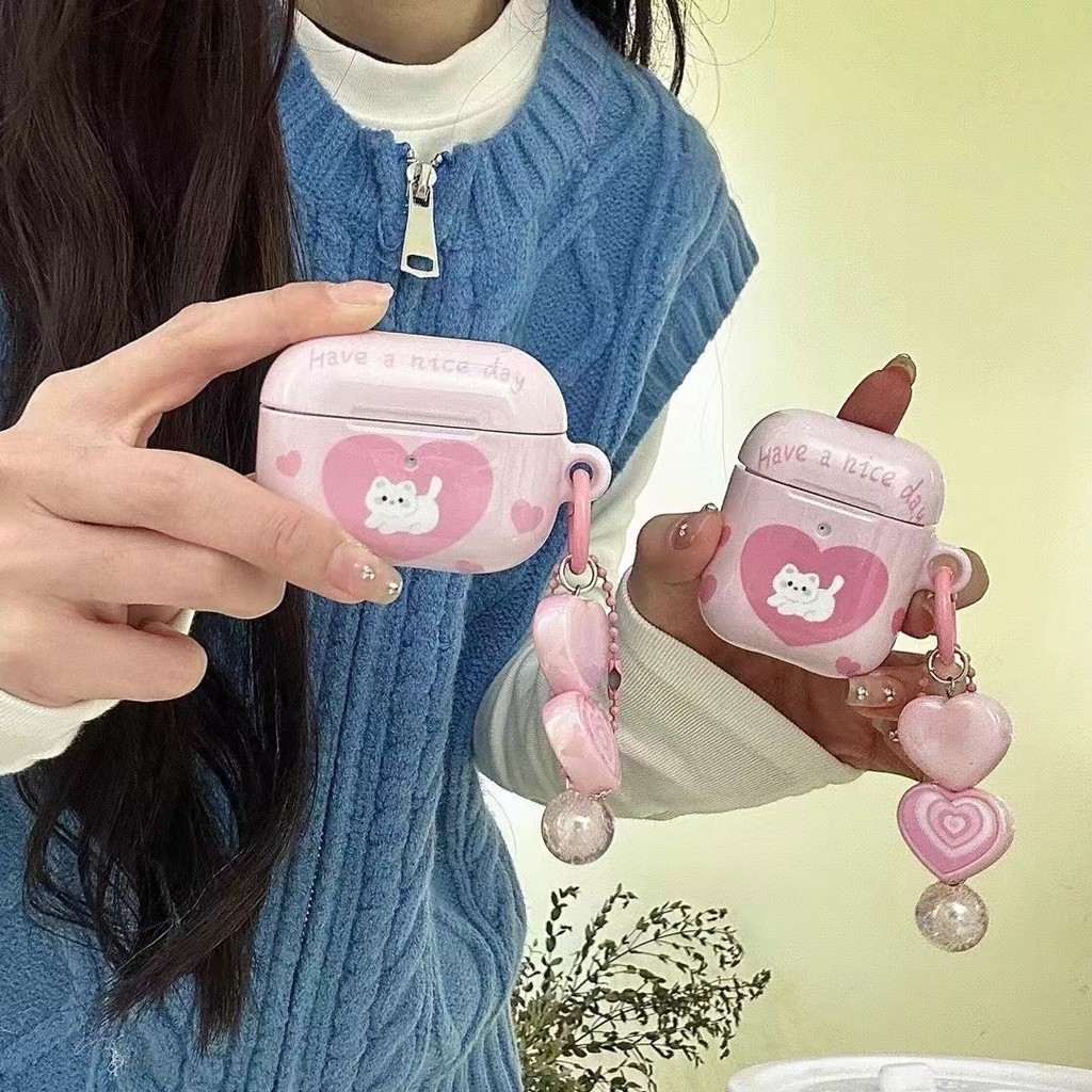 เคสหูฟัง แบบแข็ง ลายการ์ตูนแมว สีชมพู สําหรับ airpods pro 2 airpods 1 airpods2 airpod 3 2024