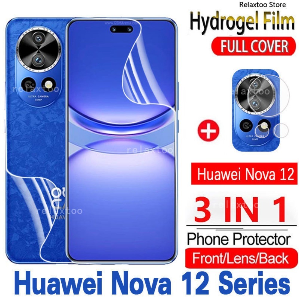 3in1 Full Cover Soft Hydrogel Film For Huawei Nova12 Nova 12 SE Pro Ultra Lite 12SE 12S 12i 12Pro 12Lite 12Ultra Nova12SE Nova12Pro Nova12i Nova12Ultra Note12S 5G 4G Front Back Rear Camera Lens Screen Protect Phone Hydrogel Film
