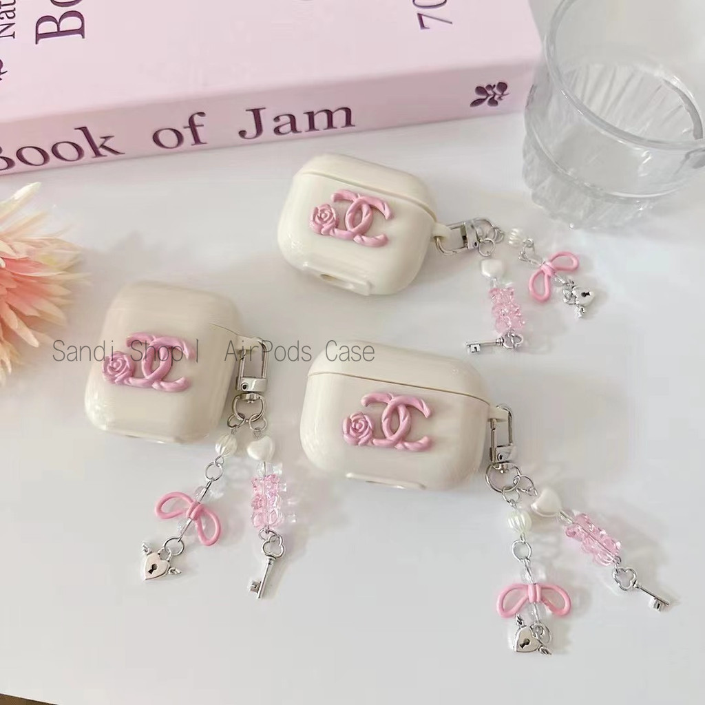 Simple สีชมพู Camellia AirPods สําหรับ AirPods 4 1/2/3/Pro Pro2 กรณี AirPods 3 TPU AirPod 4 กรณี Apple ไร้สายบลูทูธชุดหูฟัง Anti drop AirPods 2 Gen กรณีจี้