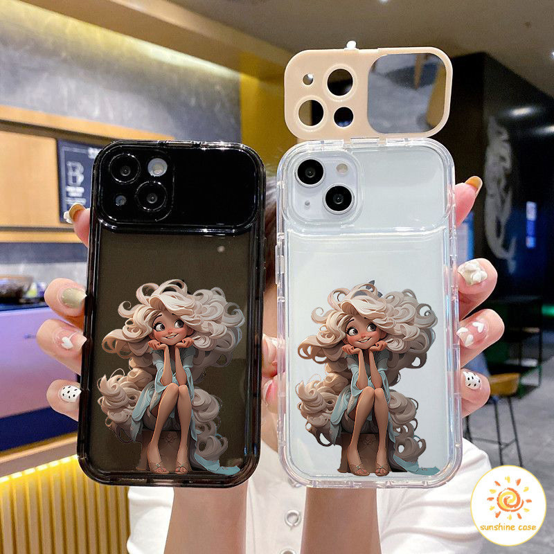 กระจกพลิก กระจกแต่งหน้าเจ้าหญิงผมขาว ไอโฟน11 For iPhone 11 12 13 14 15Pro MAX X XS XR XS 6 7 8 Plus SE2020 เคสโทรศัพท์