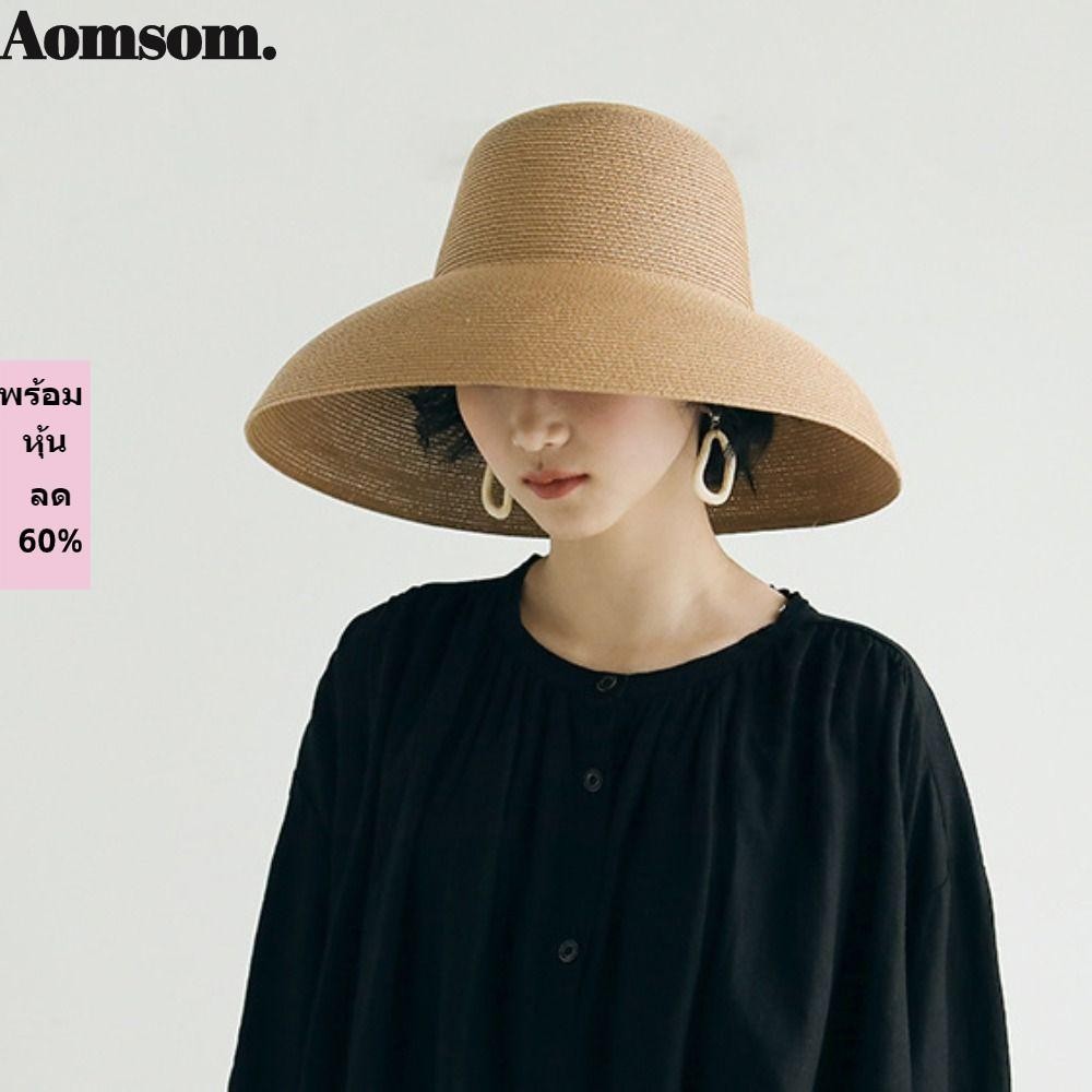 Aomsom Hepburn หมวกฟางปีกกว้าง กันแดด กันแดด กันแดด พับได้ หรูหรา สีขาว สําหรับผู้หญิง