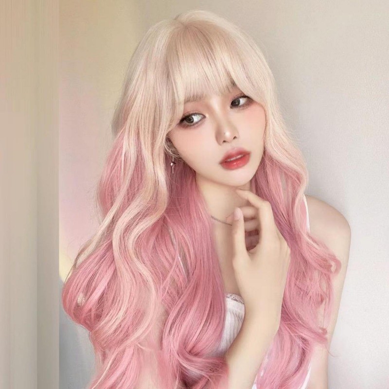 วิกผมลอนยาว ลอนใหญ่ ไล่โทนสี สีชมพู น่ารัก สีทอง 65 ซม. ใส่ได้ทุกวัน สําหรับผู้ชาย และผู้หญิง ปาร์ตี้คริสต์มาส