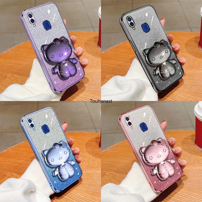 เคส For Vivo Y93 เคส Vivo Y95 เคส Vivo Y91 Casing Vivo Y91C Case Vivo Y91i Case Vivo Y85 V9 Case Vivo V11i Case Vivo Y93S Y1S Case Vivo S15 Pro Case Vivo V25 Pro S15E Y91D Case Cute Hello Kitty Vanity Mirror Holder Stand Shiny Phone Case Cover Cases VY