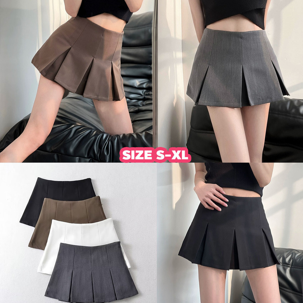 KOKO 8810❤️กระโปรงกางเกง กลีบพลีส เอวกลาง วายทรูเค