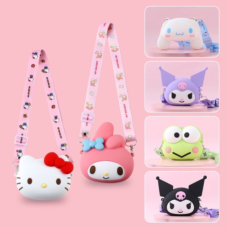 Silicagel กระเป๋าสะพายการ์ตูน Kawaii Kt Kuromi MelodyCoin กระเป๋าตุ๊กตาน่ารักกระเป๋าสาวกระเป๋าเก็บของขวัญ