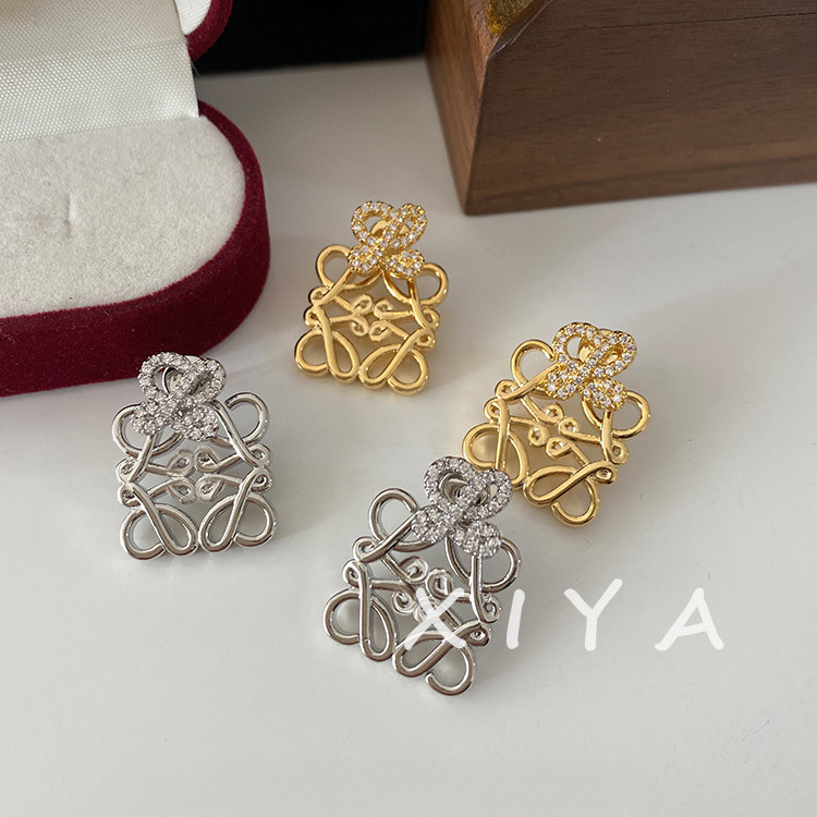 Xiya ต่างหูเพทาย ทรงสี่เหลี่ยม ลายเรขาคณิต ประดับเพทาย ฉลุลาย หรูหรา แฟชั่น