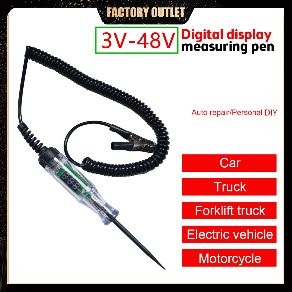 เครื่องทดสอบไฟทดสอบยานยนต์ 3 V-48 V DC รถเครื่องทดสอบวงจรรถแรงดันไฟฟ้าเครื่องตรวจจับความต้านทานปากกาพร้อมจอแสดงผล LCD Backlight