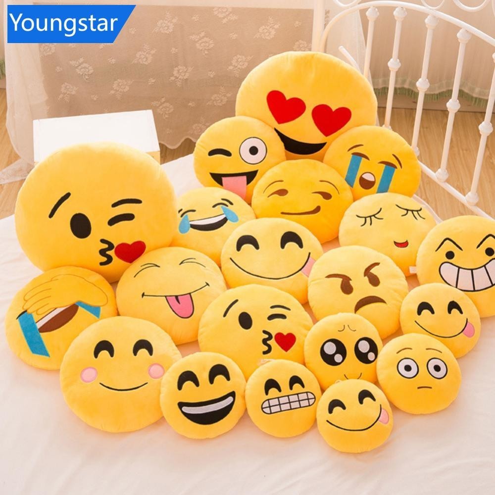 [ForeverYoung] หมอนตุ๊กตาอิโมจิยิ้ม แบบนิ่ม ทรงกลม สีเหลือง 15 ซม. I9L4