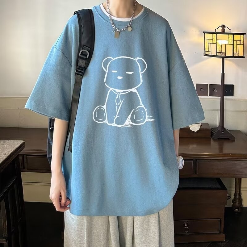 M-8XL เวอร์ชั่นเกาหลีของ Instagram Minimalist Bear เสื้อยืดคอกลมแขนสั้นสําหรับผู้ชายที่มีสีต่างๆสําหรับลําลองและอเนกประสงค์แขนสั้นด้านบน