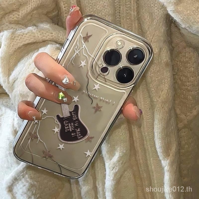 เคสโทรศัพท์มือถือแบบใส กันกระแทก ลายกีตาร์ สีเงิน สีทอง สําหรับ Apple IPHONE 15 14 13 12 11promax pro XSMAX XR X XS 7 8plus XQXQ