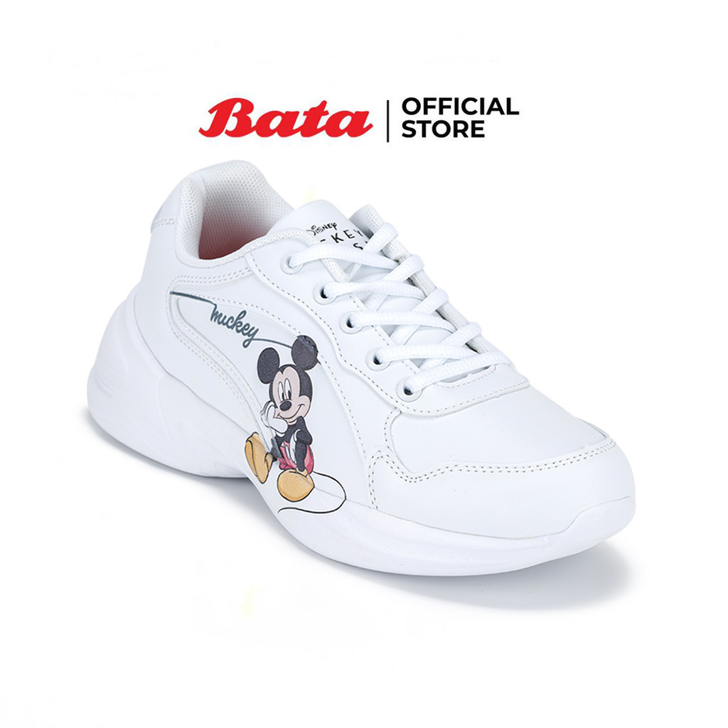 Bata บาจา Disney รองเท้าผ้าใบสนีคเกอร์ ผูกเชือก ลายมิกกี้เม้าส์ สำหรับเด็กผู้ชาย สีขาว รหัส 4211130